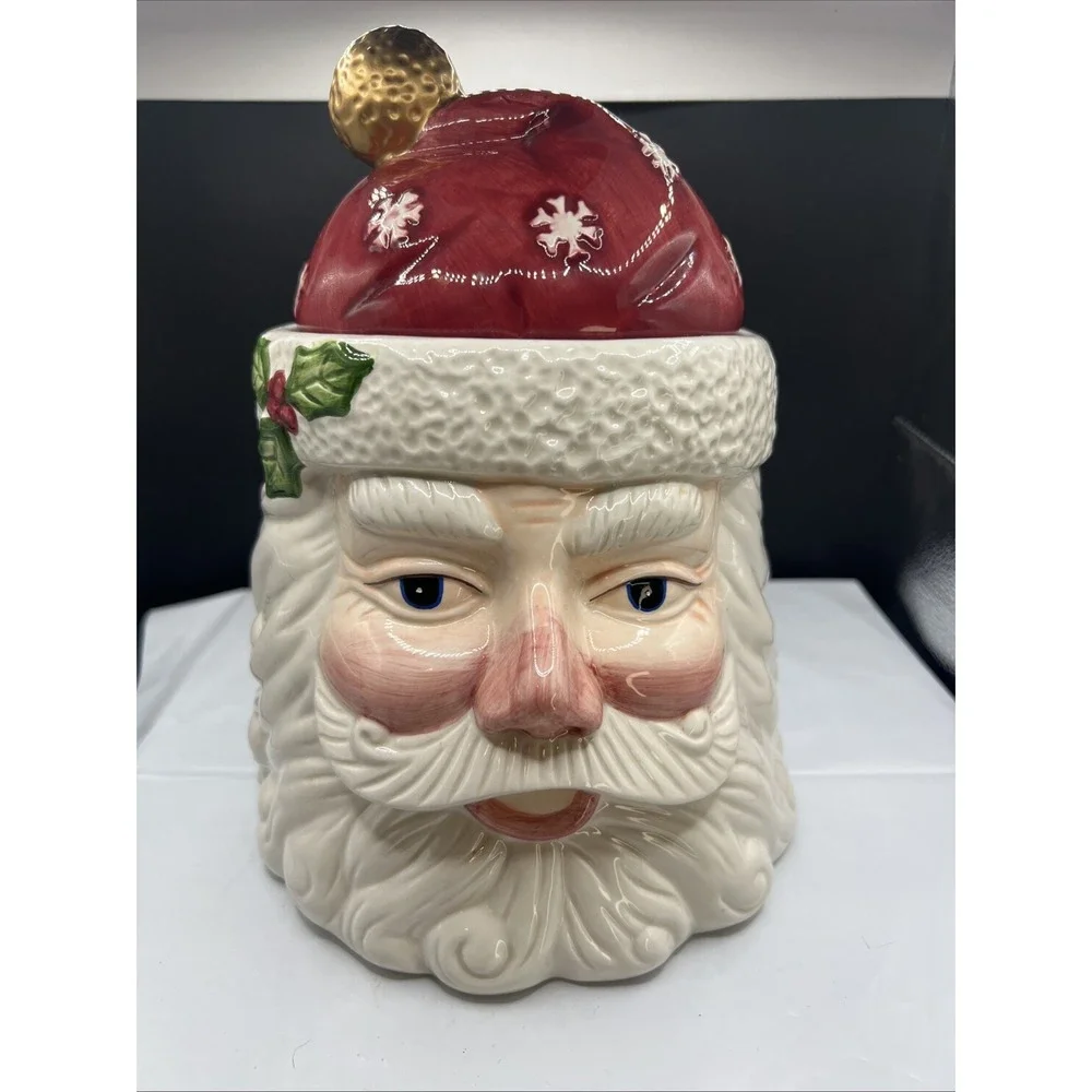 Vintage International Bazaar Christmas Santa Head Red Hat Ceramic Cookie Jar